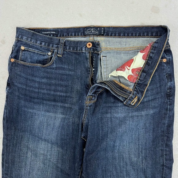 Lucky Brand 10 Authentic Skinny Mens Jeans Size 36x31 Dark Wash Whiskers Stretch - Picture 1 of 9